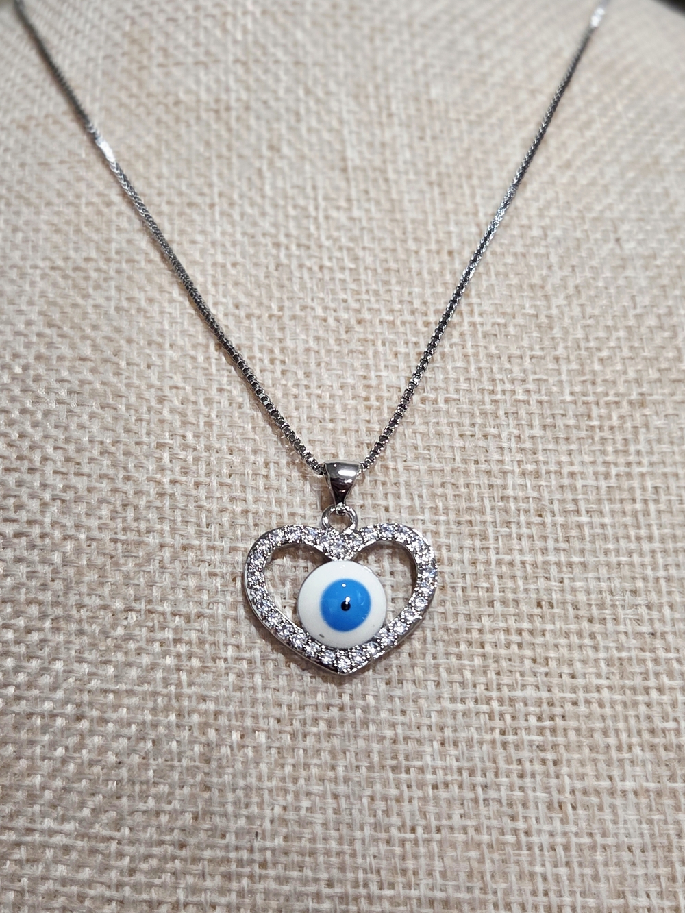 Heart Evil Eye Pendant Necklace with Blue Accent